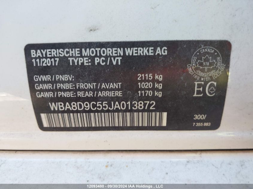 2018 BMW 3 Series VIN: WBA8D9C55JA013872 Lot: 12093480