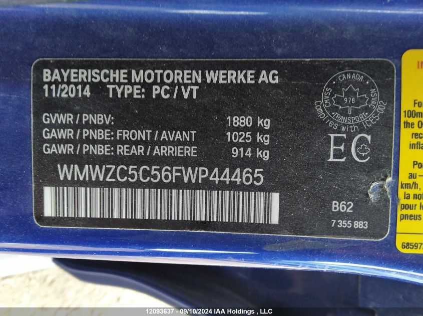 2015 Mini Cooper Countryman VIN: WMWZC5C56FWP44465 Lot: 12093637