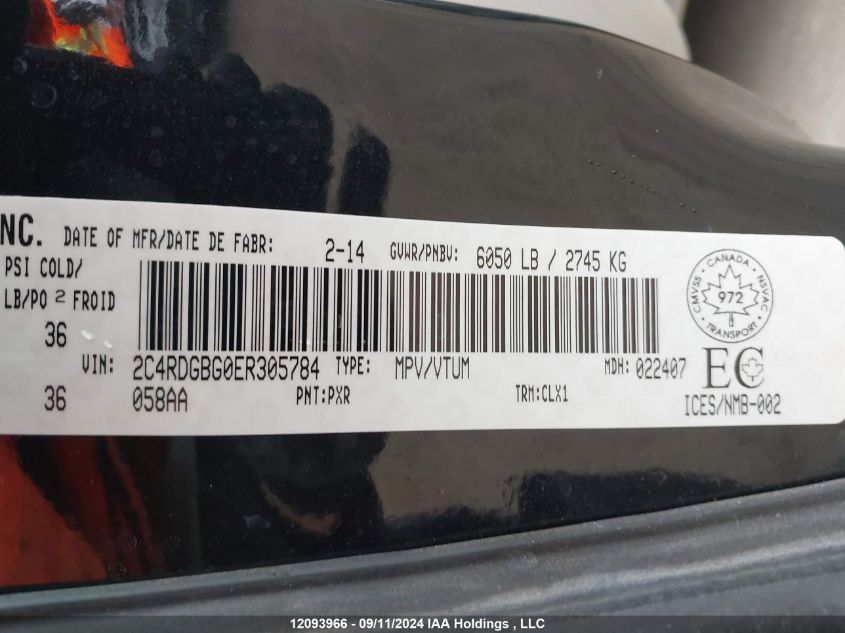 2C4RDGBG0ER305784 2014 Dodge Grand Caravan Se