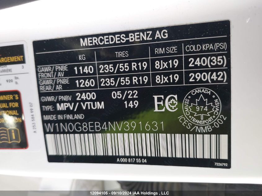 W1N0G8EB4NV391631 2022 Mercedes-Benz Glc 300