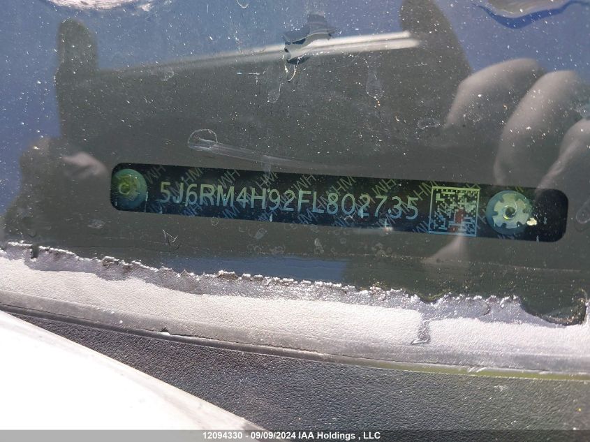 2015 Honda Cr-V Touring VIN: 5J6RM4H92FL802735 Lot: 12094330