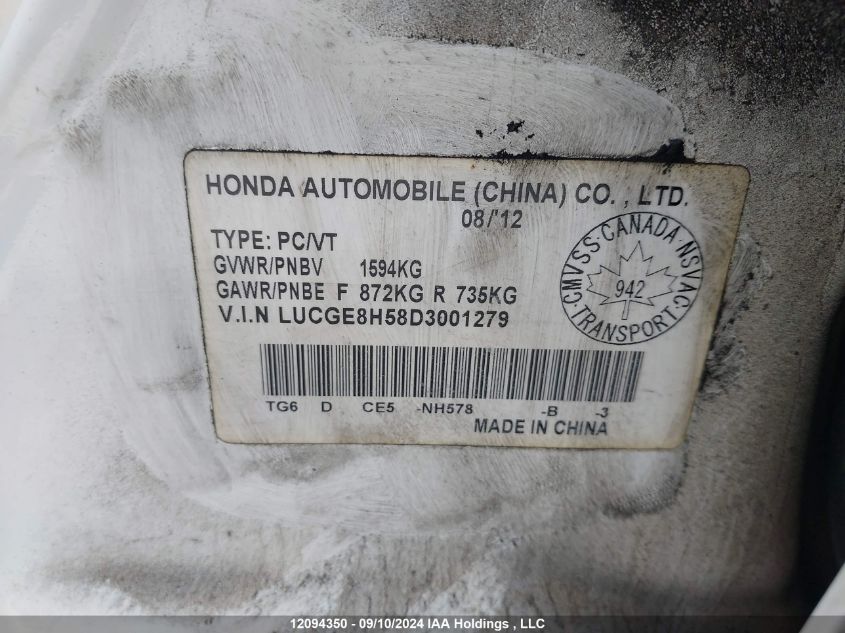 LUCGE8H58D3001279 2013 Honda Fit