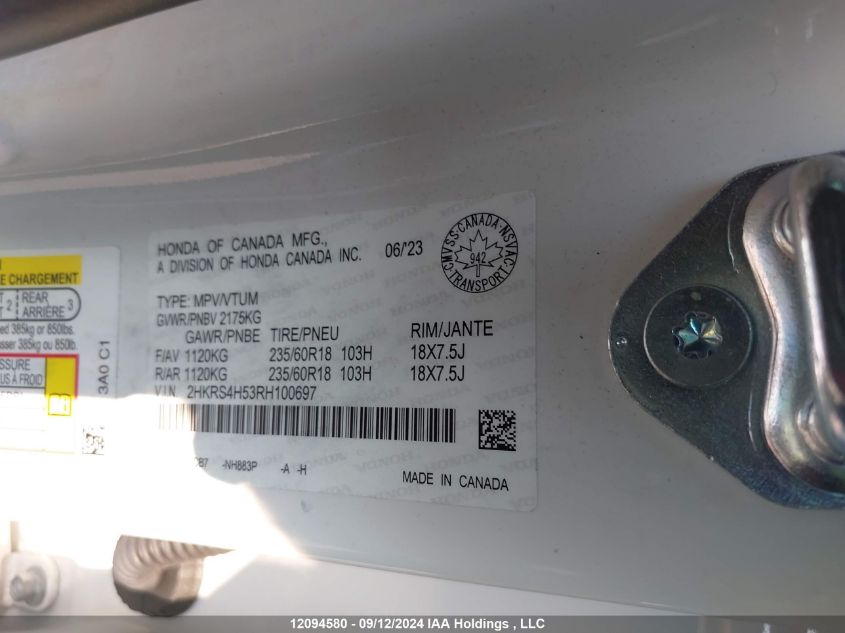 2024 Honda Cr-V VIN: 2HKRS4H53RH100697 Lot: 12094580