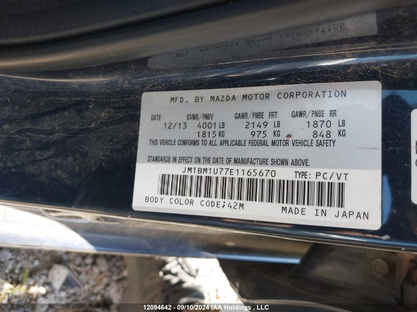 2014 Mazda Mazda3 VIN: JM1BM1U77E1165670 Lot: 12094642