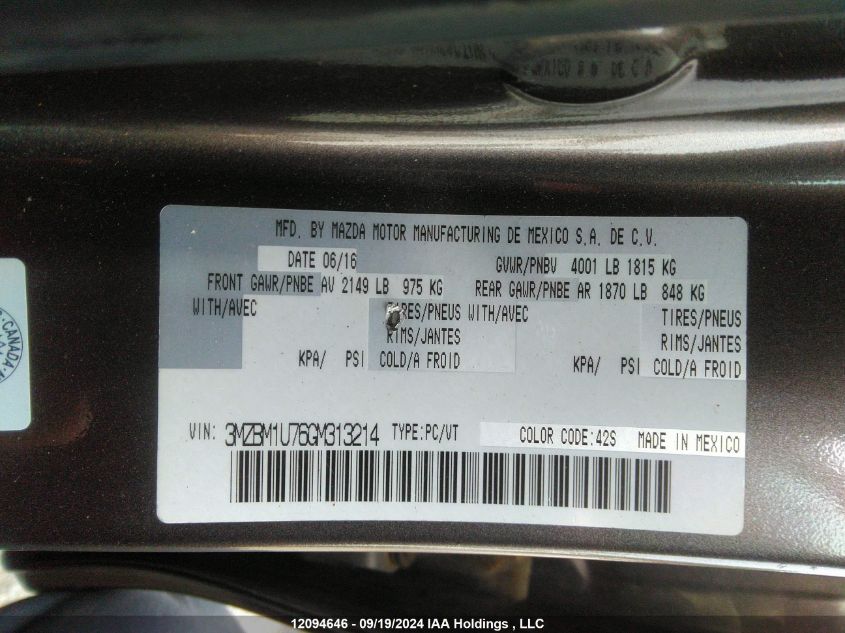 3MZBM1U76GM313214 2016 Mazda Mazda3