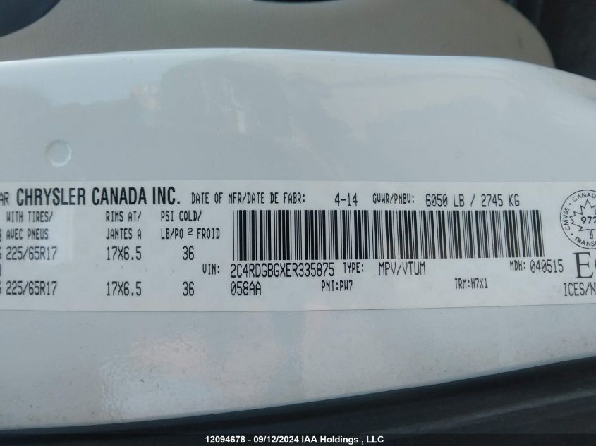 2C4RDGBGXER335875 2014 Dodge Grand Caravan Se