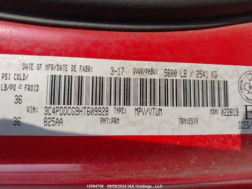 2017 Dodge Journey Sxt/Limited VIN: 3C4PDDCG9HT609928 Lot: 12094706