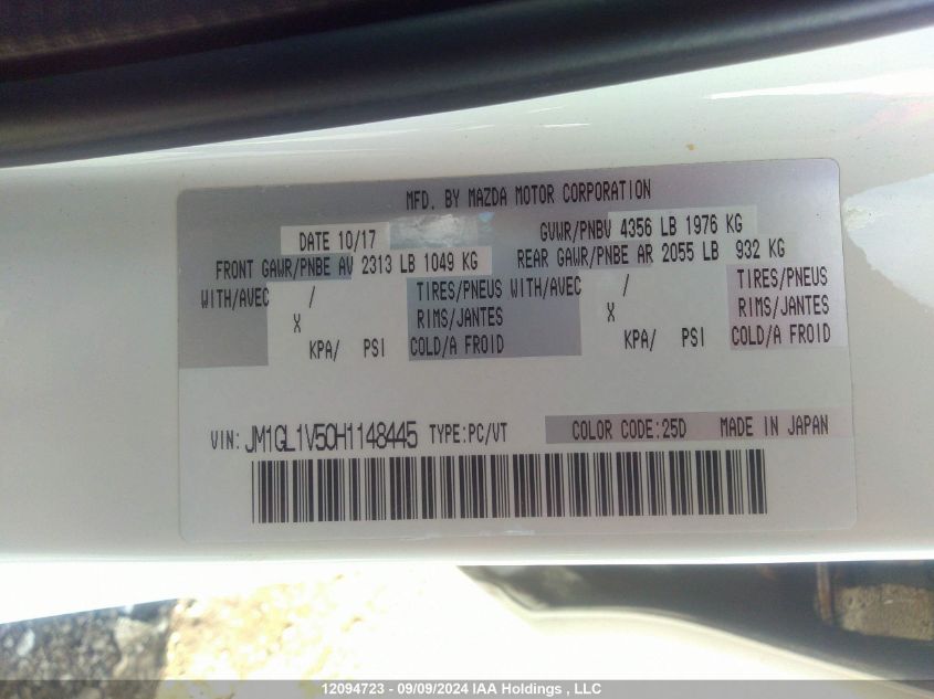 2017 Mazda 6 Touring VIN: JM1GL1V50H1148445 Lot: 12094723