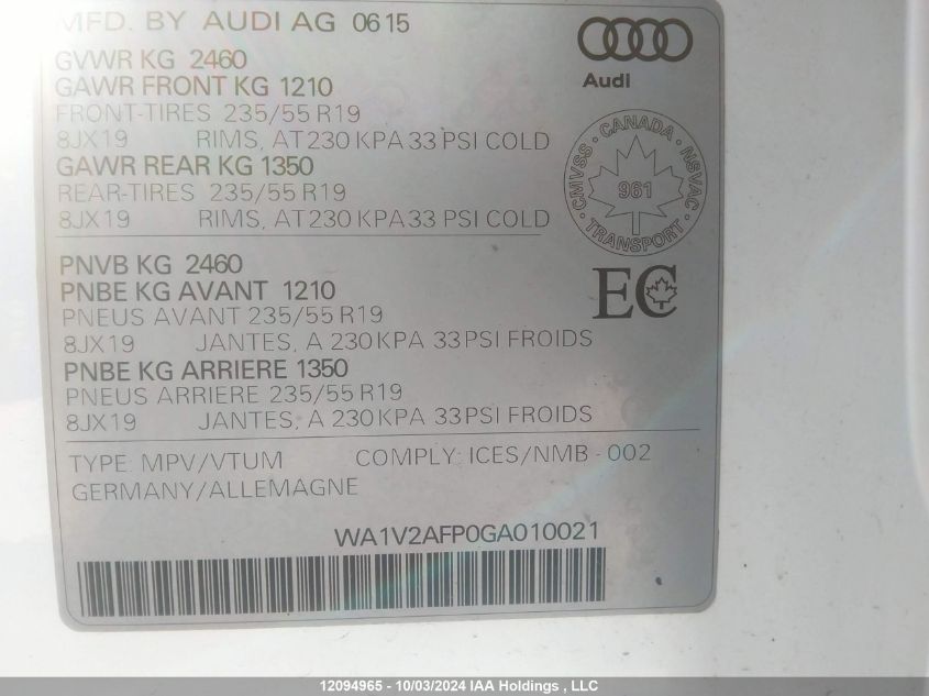 WA1V2AFP0GA010021 2016 Audi Q5