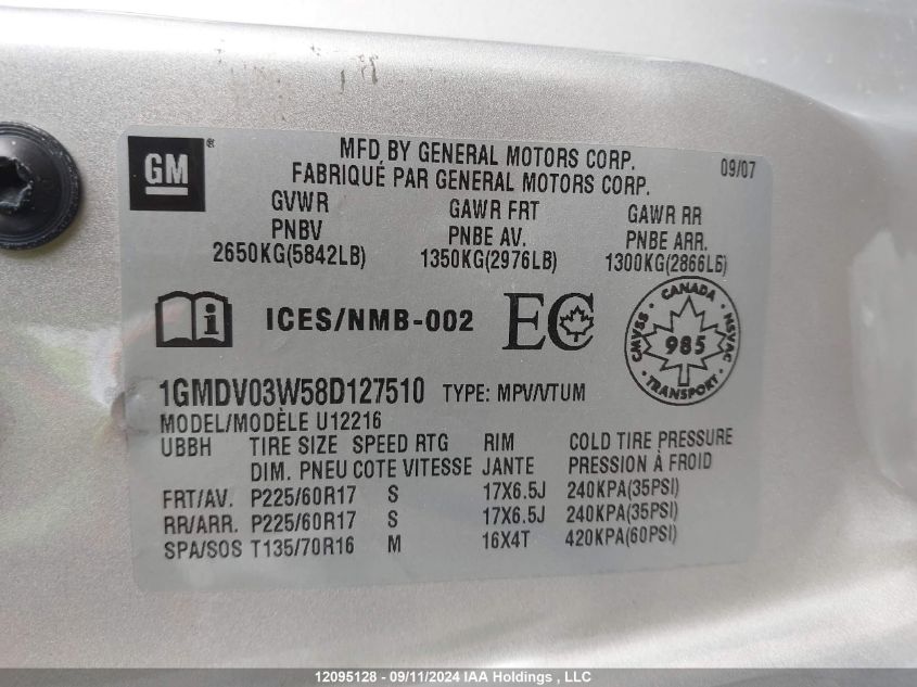 1GMDV03W58D127510 2008 Pontiac Montana Sv6