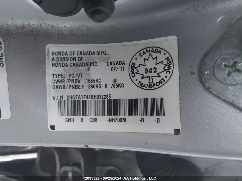 2HGFA1F42BH012285 2011 Honda Civic Sdn