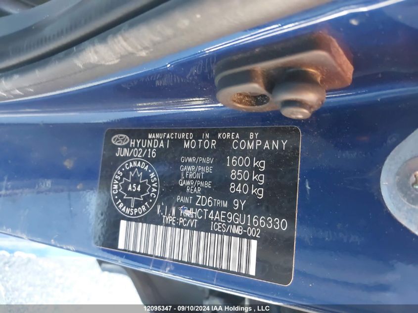 2016 Hyundai Accent Se VIN: KMHCT4AE9GU166330 Lot: 12095347