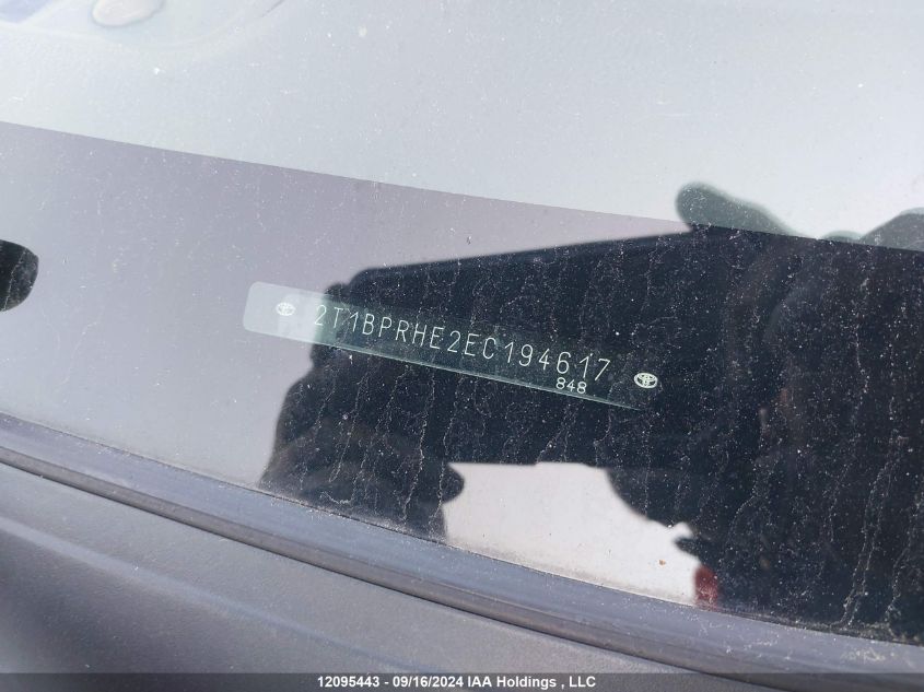 2014 Toyota Corolla Eco/Eco Plus/Eco Premium VIN: 2T1BPRHE2EC194617 Lot: 12095443
