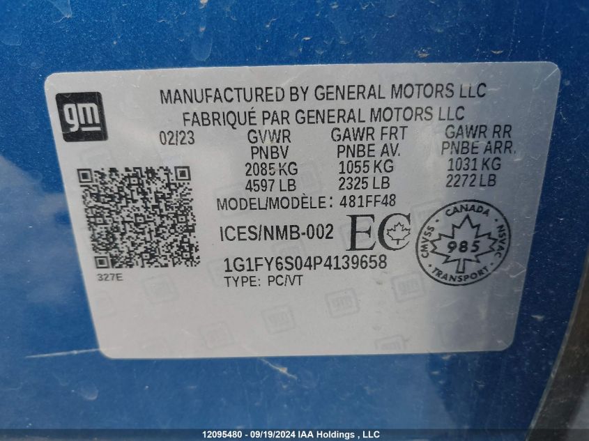 2023 Chevrolet Bolt Euv VIN: 1G1FY6S04P4139658 Lot: 12095480