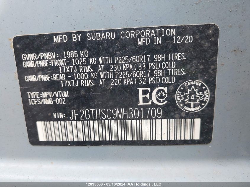 JF2GTHSC9MH301709 2021 Subaru Crosstrek