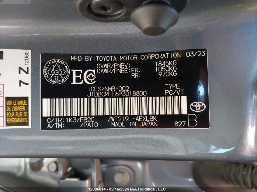 JTDBCMFE6P3018800 2023 Toyota Corolla Le/Se/Xle