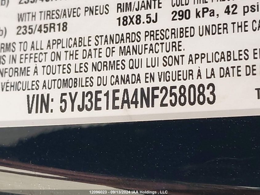 5YJ3E1EA4NF258083 2022 Tesla Model 3