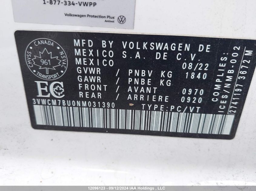 3VWCM7BU0NM031390 2022 Volkswagen Jetta