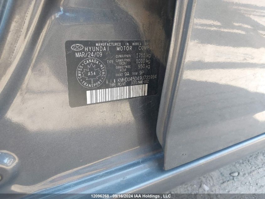 KMHDU45D49U735994 2009 Hyundai Elantra