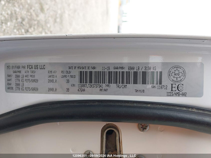 2019 Ram 1500 Classic Slt VIN: 1C6RR7LT2KS737341 Lot: 12096351