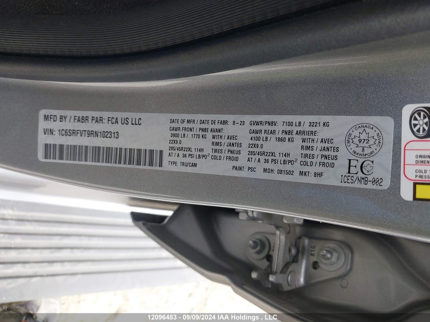 2024 Ram 1500 Sport VIN: 1C6SRFVT9RN102313 Lot: 12096483