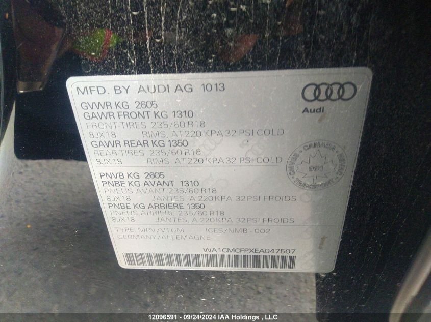 WA1CMCFPXEA047507 2014 Audi Q5