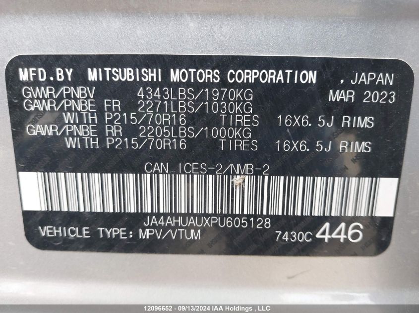 2023 Mitsubishi Rvr VIN: JA4AHUAUXPU605128 Lot: 12096652