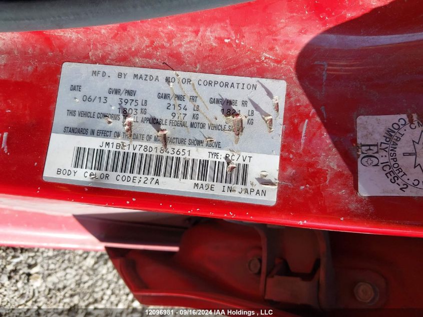 2013 Mazda Mazda3 VIN: JM1BL1V78D1843651 Lot: 12096981