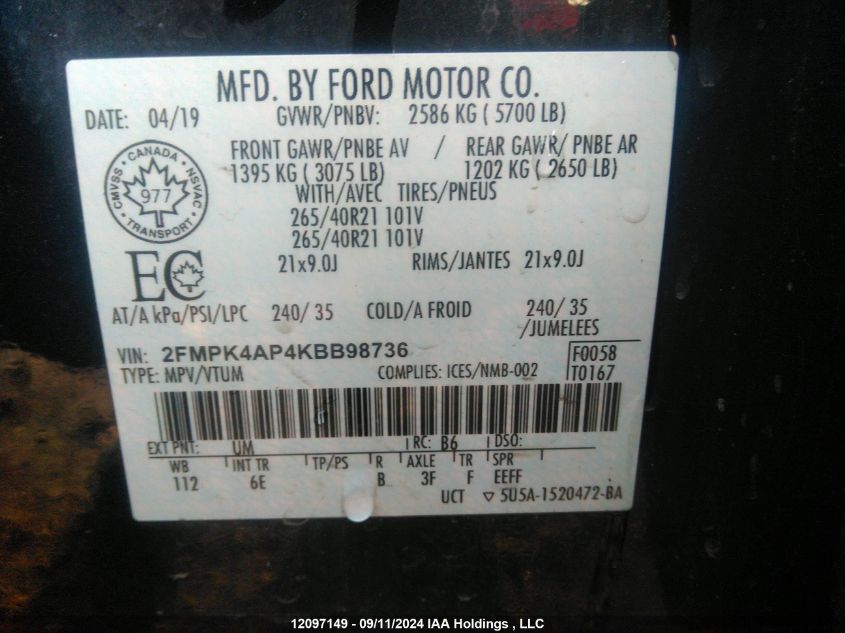 2FMPK4AP4KBB98736 2019 Ford Edge St