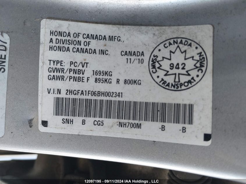 2HGFA1F06BH002341 2011 Honda Civic Sdn