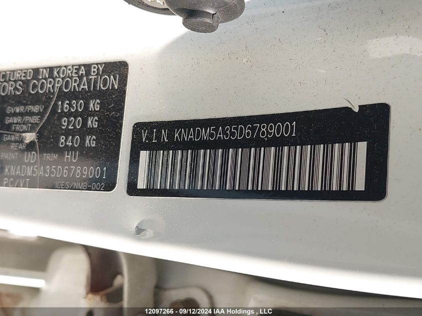 2013 Kia Rio VIN: KNADM5A35D6789001 Lot: 12097266