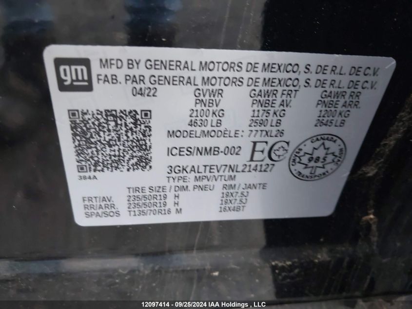 2022 GMC Terrain VIN: 3GKALTEV7NL214127 Lot: 12097414