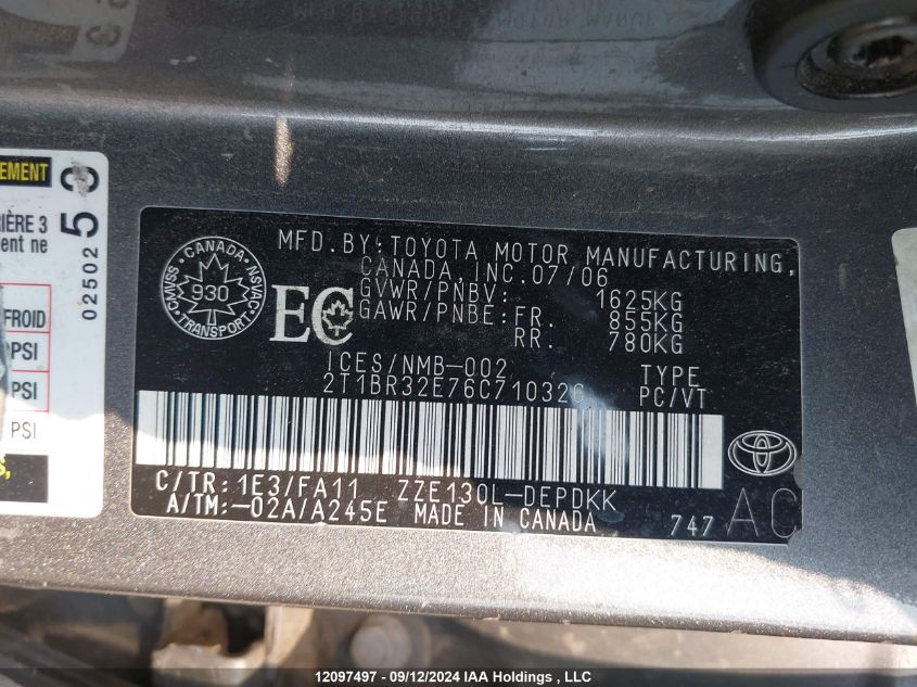 2T1BR32E76C710326 2006 Toyota Corolla Ce/Le/S