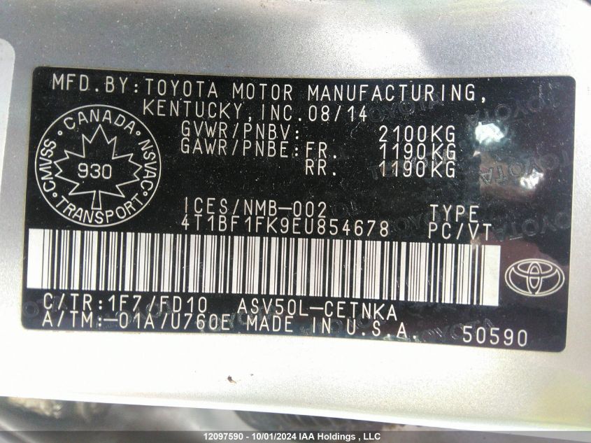 4T1BF1FK9EU854678 2014 Toyota Camry Le