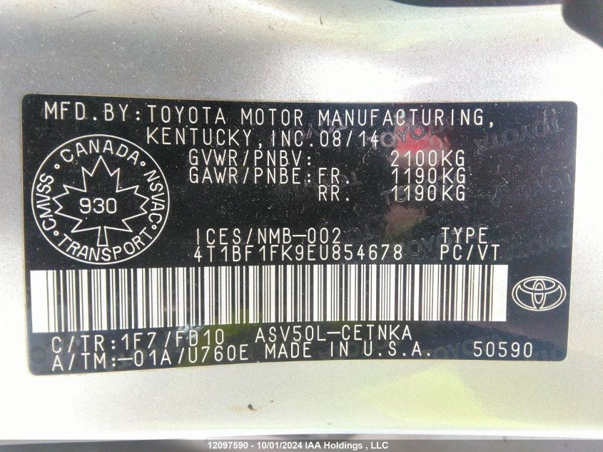 4T1BF1FK9EU854678 2014 Toyota Camry Le