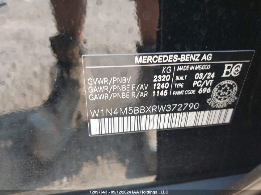 2024 Mercedes-Benz Glb VIN: W1N4M5BBXRW372790 Lot: 12097663