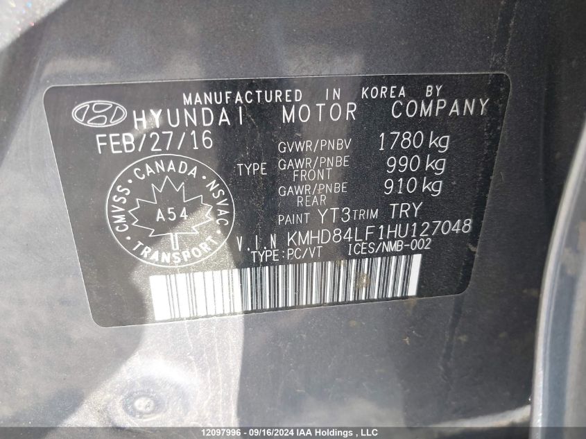 KMHD84LF1HU127048 2017 Hyundai Elantra Gls