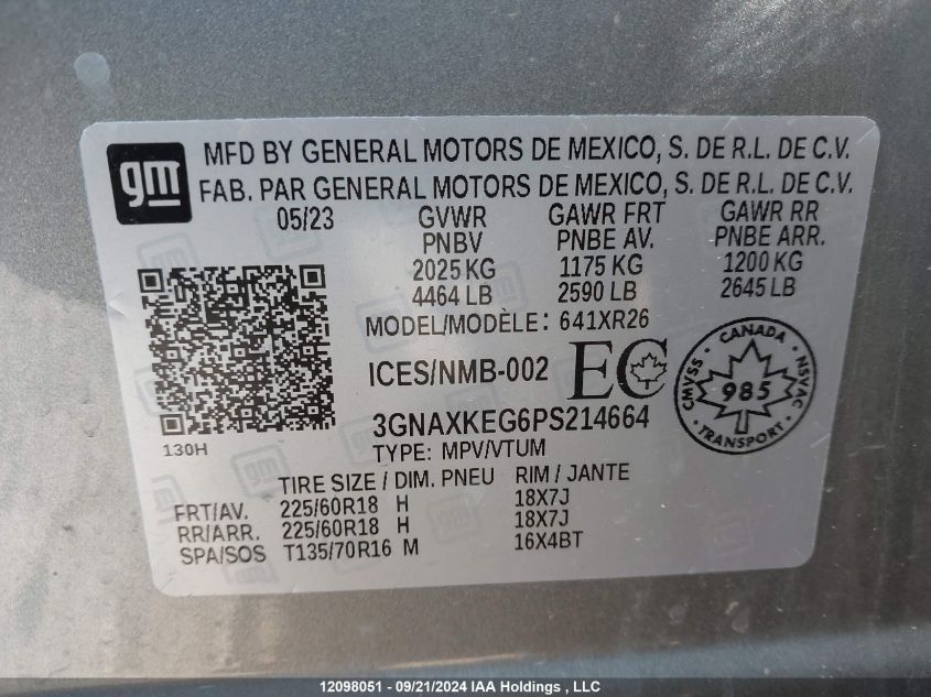 2023 Chevrolet Equinox VIN: 3GNAXKEG6PS214664 Lot: 12098051