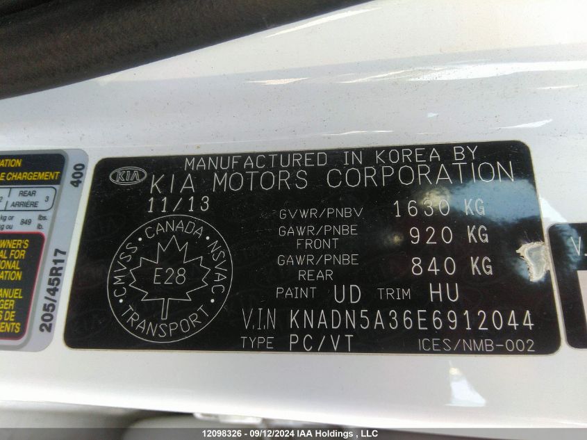 2014 Kia Rio VIN: KNADN5A36E6912044 Lot: 12098326