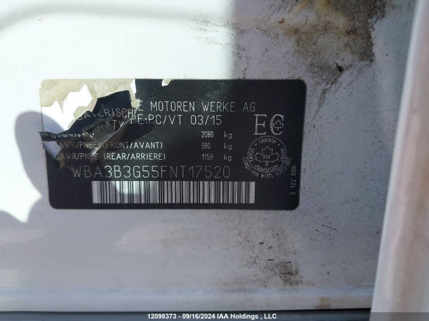 2015 BMW 328 Xi VIN: WBA3B3G55FNT17520 Lot: 12098373