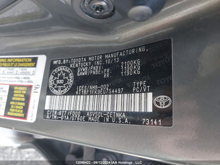 4T1BF1FK9EU754497 2014 Toyota Camry L/Se/Le/Xle