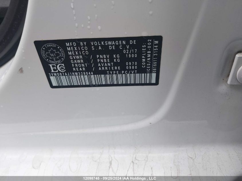 2017 Volkswagen Jetta Sedan VIN: 3VWDB7AJ1HM328044 Lot: 12098745