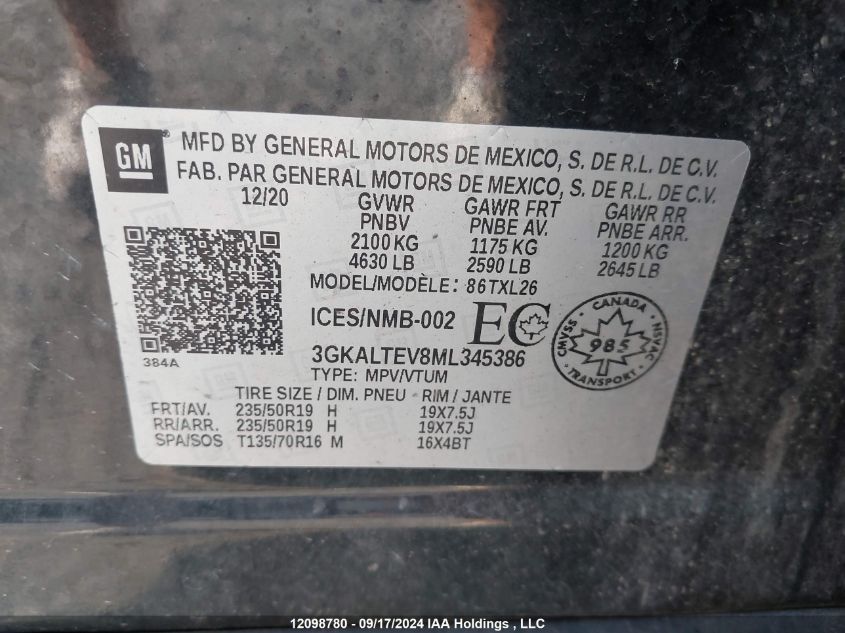 2021 GMC Terrain VIN: 3GKALTEV8ML345386 Lot: 12098780