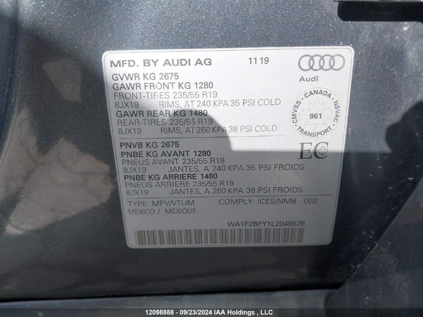 2020 Audi Q5 VIN: WA1F2BFY1L2048526 Lot: 12098888