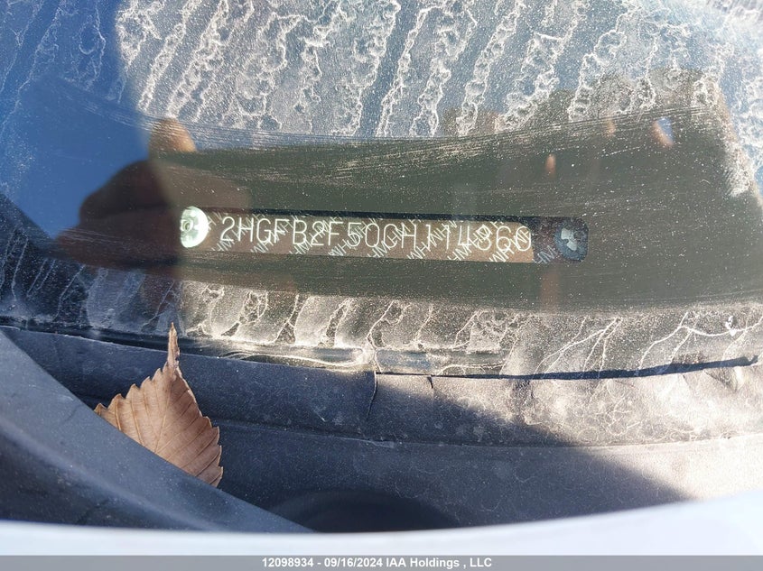 2012 Honda Civic Ex 4Dr VIN: 2HGFB2F50CH114360 Lot: 12098934