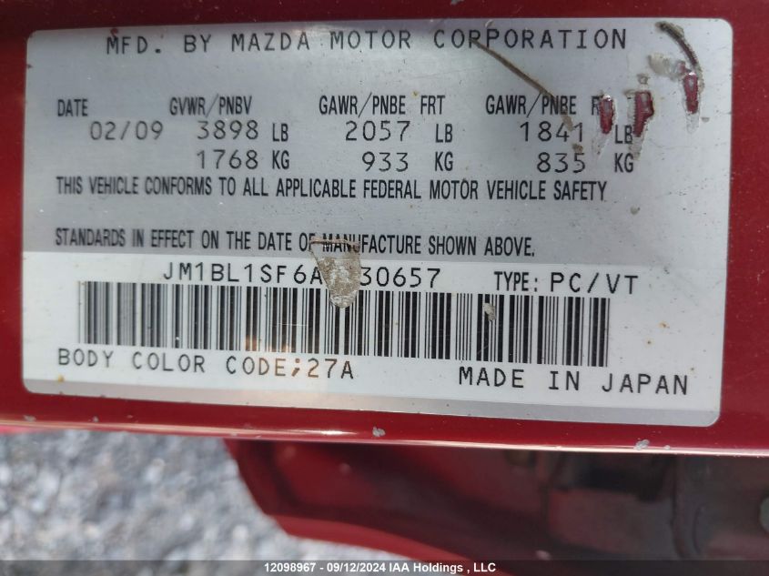 2010 Mazda Mazda3 VIN: JM1BL1SF6A1130657 Lot: 12098967