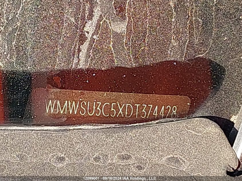 2013 Mini Cooper VIN: WMWSU3C5XDT374428 Lot: 12099001