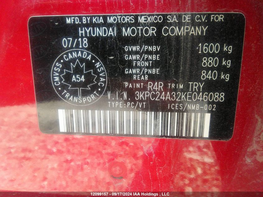 3KPC24A32KE046088 2019 Hyundai Accent Preferred