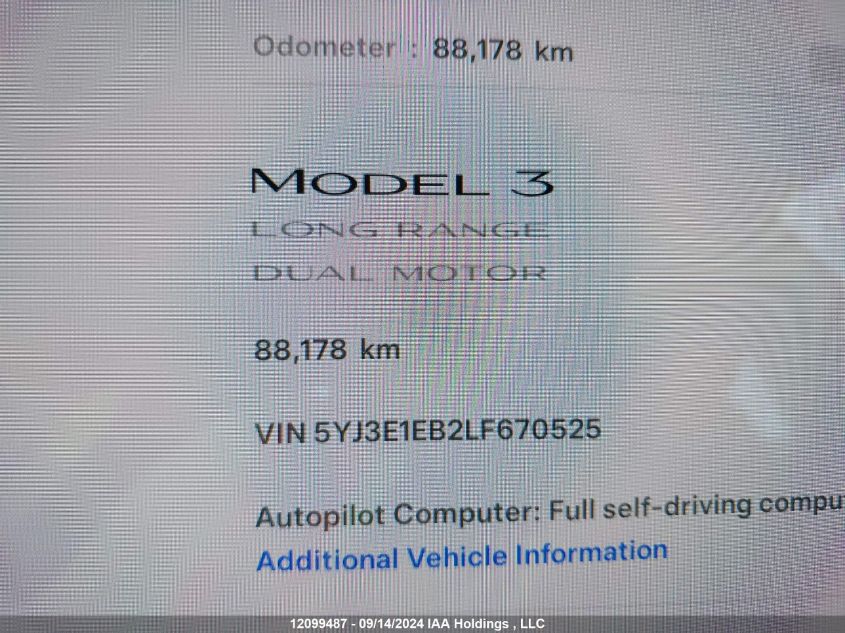 2020 Tesla Model 3 VIN: 5YJ3E1EB2LF670525 Lot: 12099487