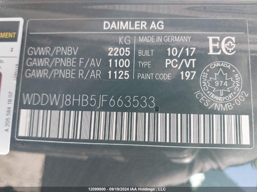 2018 Mercedes-Benz C 63 Amg-S VIN: WDDWJ8HB5JF663533 Lot: 12099800